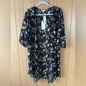 Emory Park Kimono Top Black Floral Sheer Coverup